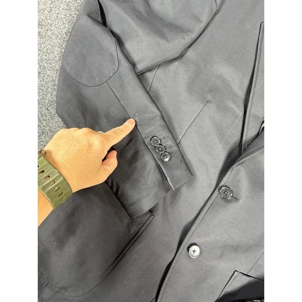 Theory Blazer Mens 40 Black Two Button Elbow Patches Polyamide Cotton Blend